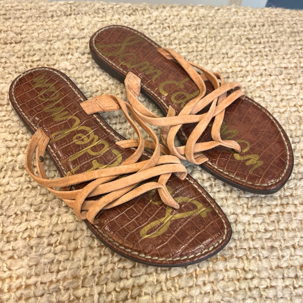 Sam Edleman Women's Georgette Peach Suede Strappy Flip Flop Sandals Size 8.5 M